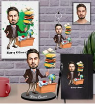 Kişiye Özel Öğretmen Karikatürlü 5 li Hediye Seti Bay-2