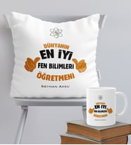 BK Gift Kişiye Özel Fen Bilimleri Öğretmeni Temalı Yastık Kupa Seti - 1
