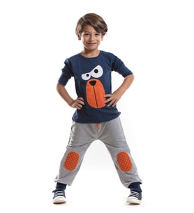 Ciddiyim Erkek Çocuk T-shirt Pantolon Takım (Gri - Mavi)