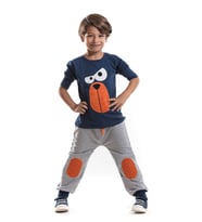 Ciddiyim Erkek Çocuk T-shirt Pantolon Takım (Gri - Mavi)