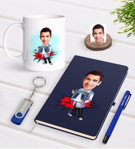 BK Gift Kişiye Özel Erkek Radyolojist Karikatürlü Lacivert Defter Kalem Kupa 32gb USB Bellek Hediye Seti-1 (Model 1)
