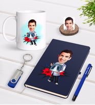 BK Gift Kişiye Özel Erkek Radyolojist Karikatürlü Lacivert Defter Kalem Kupa 32gb USB Bellek Hediye Seti-1 (Model 1)