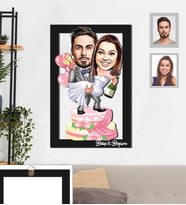 Kişiye Özel Gelin Damat Karikatürlü 3D Ahşap Tablo 30x47  Mod-9