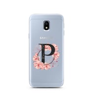 Pembe Çiçekli Harf Tasarım Süper Şeffaf Silikon Telefon Kılıfı Samsung J3 Pro P-