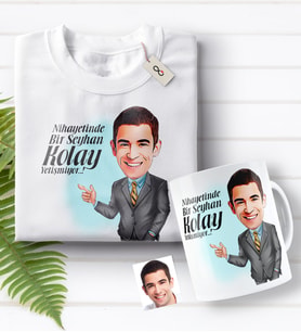 BK Gift Kişiye Özel Bay Kolay Yetişmiyor Karikatürlü Beyaz Tişört ve Kupa Seti-2 (Model 1)