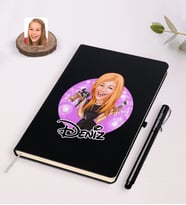 BK Gift Kişiye Özel Kadın Güzellik Uzmanı Karikatürlü Siyah Defter ve Kalem Hediye Seti-1
