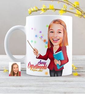 BK Gift Kişiye Özel Bayan Öğretmen Karikatürlü Beyaz Kupa Bardak  3