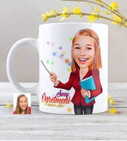 BK Gift Kişiye Özel Bayan Öğretmen Karikatürlü Beyaz Kupa Bardak  3