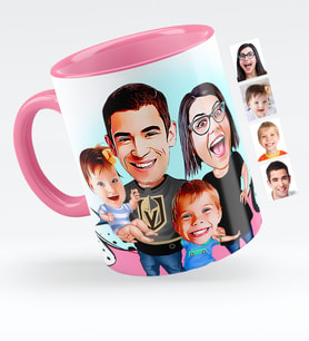 BK Gift Kişiye Özel Aile Karikatürlü Pembe Kupa Bardak  3