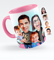 BK Gift Kişiye Özel Aile Karikatürlü Pembe Kupa Bardak  3