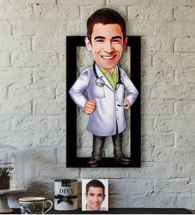 BK Gift Kişiye Özel Bay Doktor Karikatürlü 3D Ahşap Tablo-1