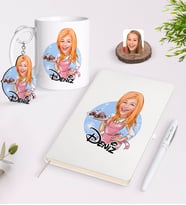 BK Gift Kişiye Özel Kadın Aşçı Karikatürlü Beyaz Defter Kalem Kupa ve Anahtarlık Hediye Seti-4 (Model 1)