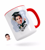 BK Gift Kişiye Özel Erkek Mezun Karikatürlü Kırmızı Kupa Bardak-1