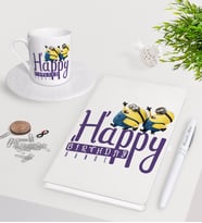 BK Gift Kişiye Özel Happy Birthday Beyaz Defter Kalem Türk Kahvesi Fincanı Seti-5 (Model 1)