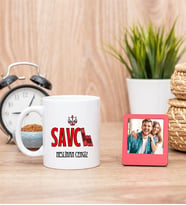 Savcı Beyaz Kupa Bardak ve Kırmızı Mini Fotoğraf Çerçevesi