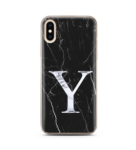 Iphone X Siyah Mermer Harf Tasarımlı Telefon Kılıfı Y-Harfi 