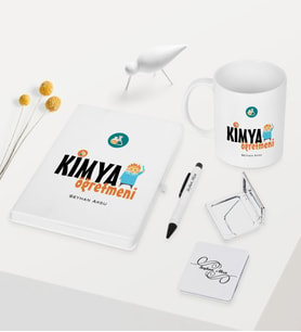 BK Gift Kişiye Özel Kimya Öğretmeni Temalı Beyaz Defter Kalem Kupa Ayna Seti