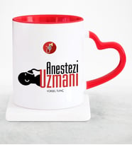 BK Gift Kişiye Özel Mesleki Anestezi Uzmanı Kırmızı Kalpli Kupa Bardak