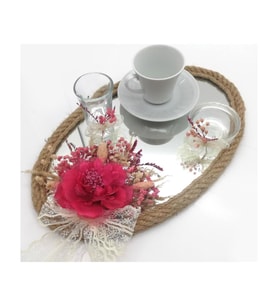 Lora Davet Damat Kahve Fincanı Tepsisi Oval (1 Adet) Naturel - 54195