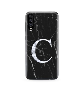 Samsung A30s Siyah Mermer Harf Tasarımlı Telefon Kılıfı C-Harfi 