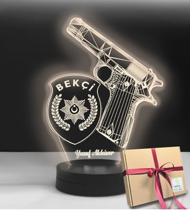 Kişiye Özel Bekçi Amblemli Hediye Led Lamba (Beyaz)