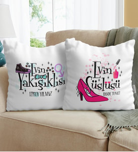 BK Gift Kişiye Özel İkili Evin Süslüsü Ve Yakışıklısı Yastık 1