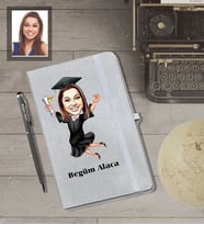 Kişiye Özel Mezuniyet Karikatürlü Gri Defter Kalem Hediye Seti  Bayan-2