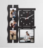 Kisiye Özel 4 Fotografli Ahsap MDF Duvar Saati (Siyah)
