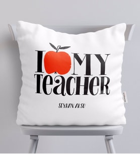 BK Gift Kişiye Özel Öğretmenimi Seviyorum Beyaz Yastık-3