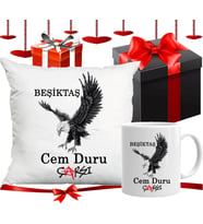 Kişiye Özel Tasarlanabilir Beşiktaş Tasarımlı Yastık & Kupa Hediye Seti - 01