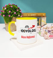 Mesajlı Odyolog Tasarımlı Kişiye Özel Odyolog Kupa Bardak Sarı