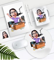 BK Gift Kişiye Özel Bayan Radyocu Karikatürlü Defter Kalem Kupa Mouse Pad Seti (Model 1)