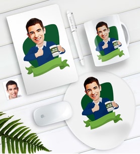 BK Gift Kişiye Özel Bay Öğretmen Karikatürlü Defter Kalem Kupa Mouse Pad Seti-6 (Model 1)