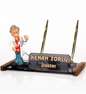 Doktor Biblolu Masa İsimliği Doktora Hediye Kristal İsimlik