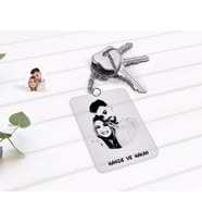 BK Gift Kişiye Özel Sevgililer Silüet Tasarımlı Şeffaf Pleksi Anahtarlık-1 (Beyaz)