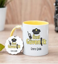 Özel Güvenlik Sarı Kupa Bardak Ve Anahtarlık Set