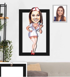 Kişiye Özel Hemşire Karikatürlü 3D Ahşap Tablo 30x47 Bayan-3