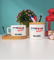 Radyoloji Teknikeri Ahşap Altlıklı Fincan ve Kalemlik Seti