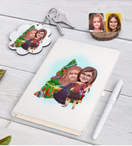 BK Gift Kişiye Özel Yeni Yıl Kız Kardeşler Karikatürlü Beyaz Defter Kalem ve Anahtarlık Hediye Seti-3 (Model 1)