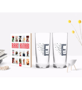 BK Gift Kişiye Özel Renkli Baskılı Harfli İkili Rakı Bardağı ve Rakı Cep Kitabı Hediye Seti-5 (Model 1)