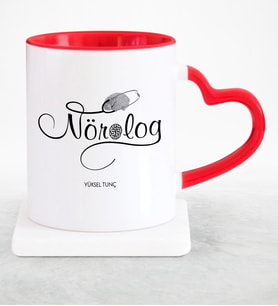BK Gift Kişiye Özel Mesleki Nörolog Kırmızı Kalpli Kupa Bardak