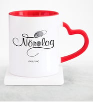 BK Gift Kişiye Özel Mesleki Nörolog Kırmızı Kalpli Kupa Bardak