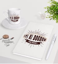 BK Gift Kişiye Özel İyi Ki Doğdun Beyaz Defter Kalem Türk Kahvesi Fincanı Seti-3 (Model 1)