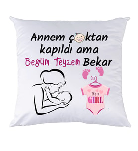 Biresimden Yenidoğan Hediyesi Teyzem Bekar Kız Bebek İsimli Yastık
