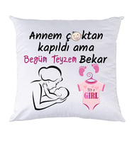 Biresimden Yenidoğan Hediyesi Teyzem Bekar Kız Bebek İsimli Yastık