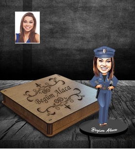 Kişiye Özel Polis Tasarımlı Karikatür Ahşap Biblo Kutulu Bayan-1