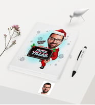 BK Gift Kişiye Özel Yılbaşı Temalı Bay Karikatürlü Beyaz Defter Kalem Seti - 1