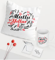 BK Gift Kişiye Özel Yılbaşı Mutlu Yıllar Temalı Beyaz Kupa Ayna Yastık Seti - 4