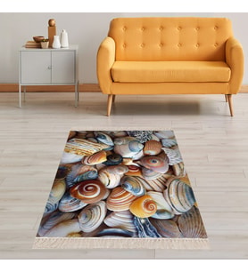 Deniz Kabukları Desenli Dijital Baskı Yıkanabilir Kaymaz Taban Modern Salon Halı ve Yolluk (Karışık)