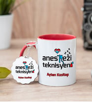 Anestezi Teknisyeni Kırmızı Kupa Bardak Ve Anahtarlık Set